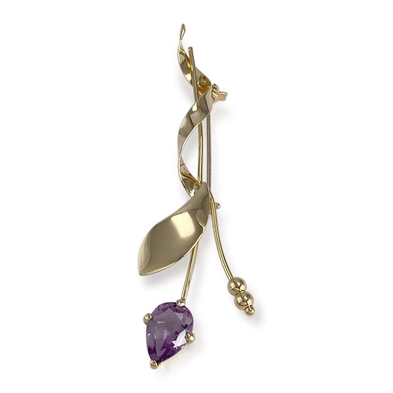 Broche d'occasion or 750 jaune fleur amethyste - vue 1