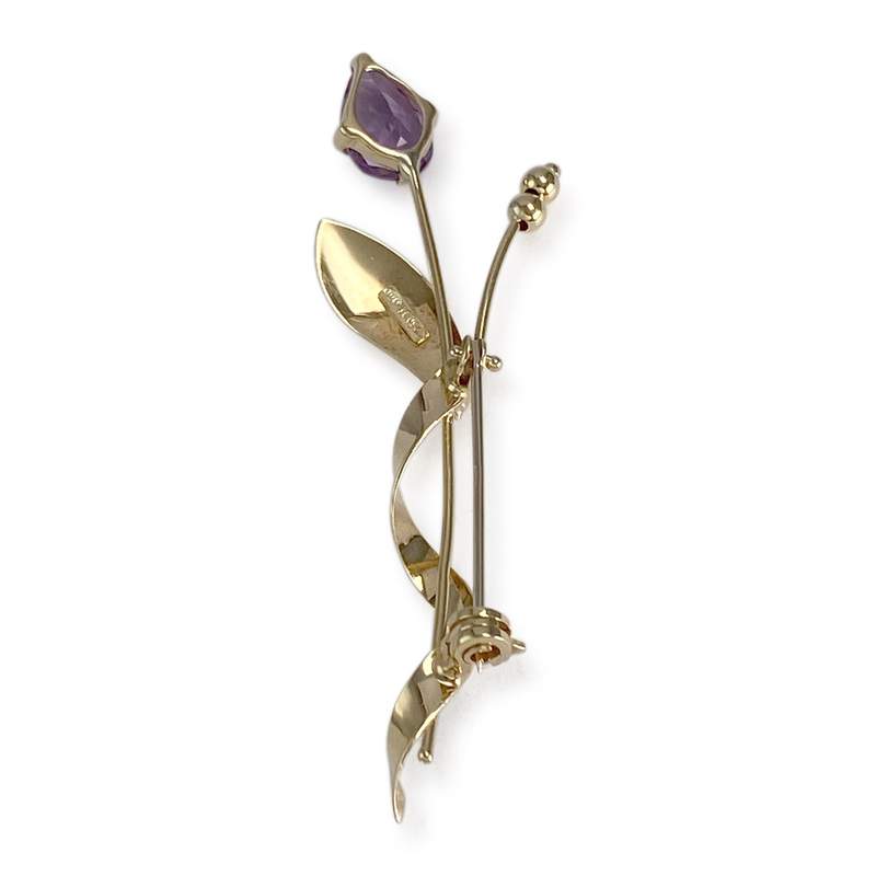 Broche d'occasion or 750 jaune fleur amethyste - vue 2