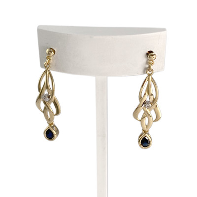 Boucles d'oreilles d'occasion or 750 jaune diamant saphir