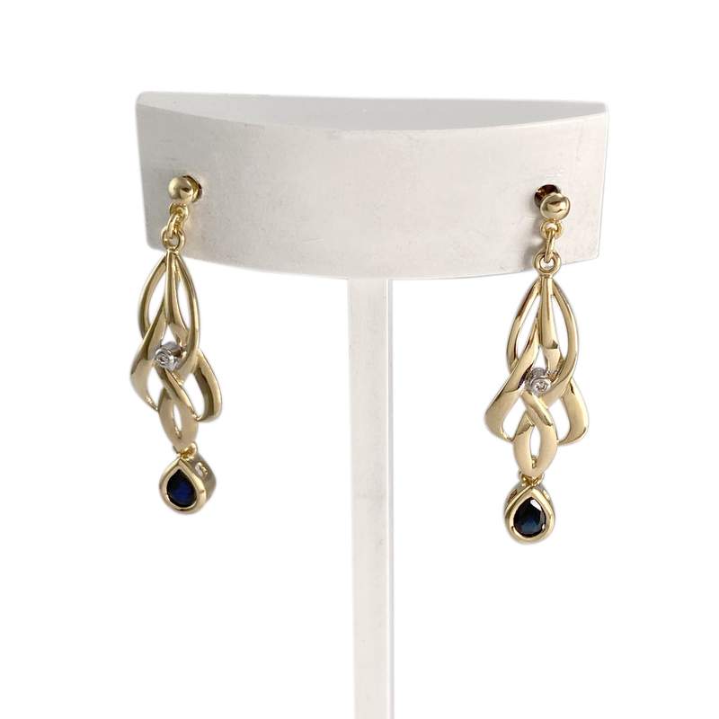Boucles d'oreilles d'occasion or 750 jaune diamant saphir - vue 1