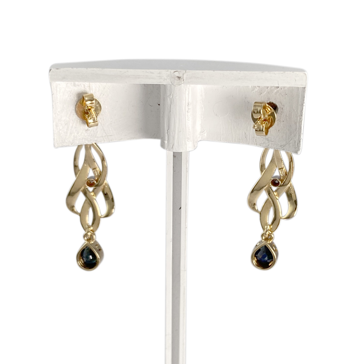 Boucles d'oreilles d'occasion or 750 jaune diamant saphir - vue 3