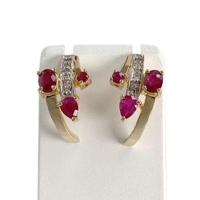 Boucles d'oreilles d'occasion or 750 2 tons diamants rubis - vue 1