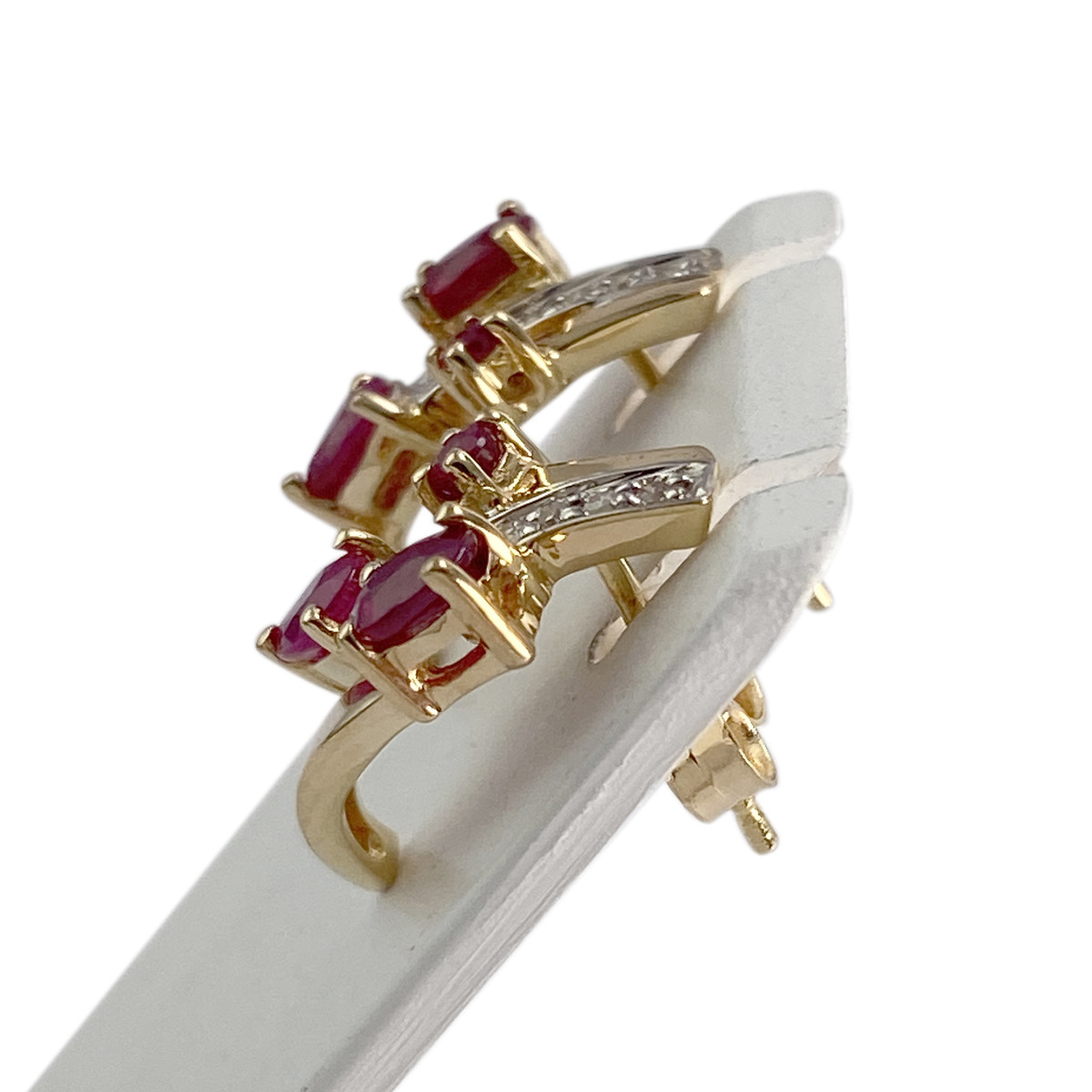 Boucles d'oreilles d'occasion or 750 2 tons diamants rubis - vue 2
