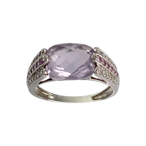 Bague d'occasion or 750 blanc diamant saphir rose amethyste