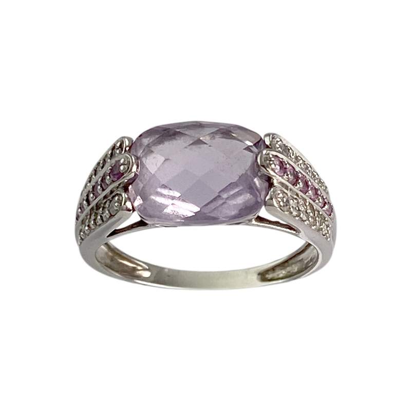 Bague d'occasion or 750 blanc diamant saphir rose amethyste - vue 1