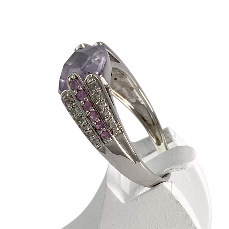 Bague d'occasion or 750 blanc diamant saphir rose amethyste - vue 2