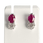 Boucles d'oreilles d'occasion or 750 blanc diamants rubis - vue 1