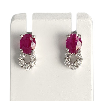 Boucles d'oreilles d'occasion or 750 blanc diamants rubis