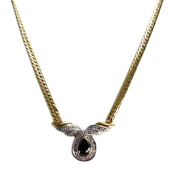 Collier d'occasion  or 750 2 tons maille anglaise diamants saphir