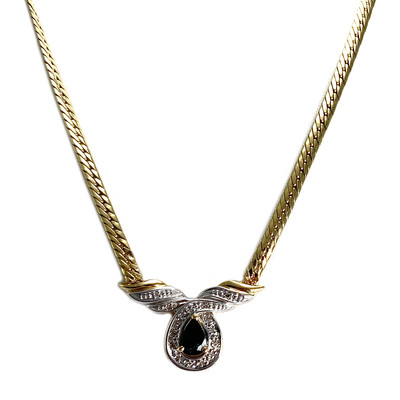 Collier d'occasion  or 750 2 tons maille anglaise diamants saphir