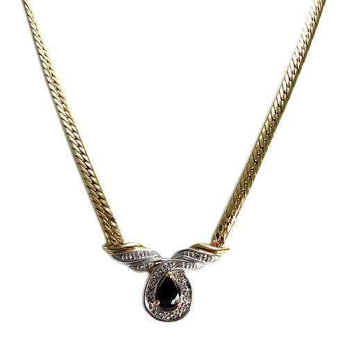 Collier d'occasion  or 750 2 tons maille anglaise diamants saphir