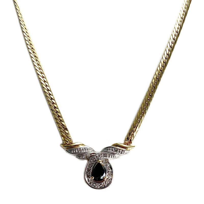 Collier d'occasion  or 750 2 tons maille anglaise diamants saphir - vue 1