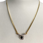 Collier d'occasion  or 750 2 tons maille anglaise diamants saphir - vue 2