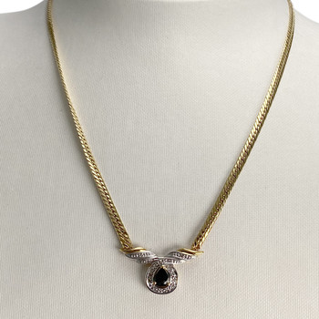Collier d'occasion  or 750 2 tons maille anglaise diamants saphir