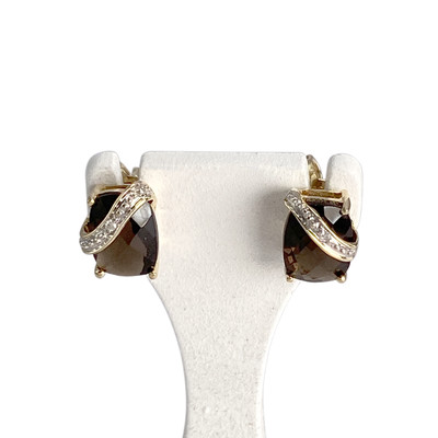 Boucles d'oreilles d'occasion or 750 2 tons diamant quartz fumé