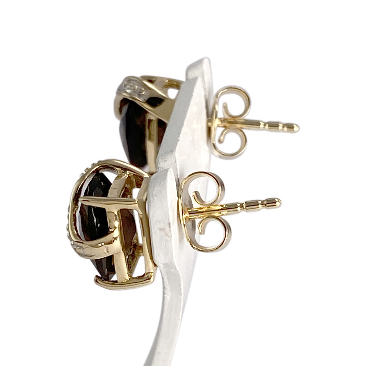 Boucles d'oreilles d'occasion or 750 2 tons diamant quartz fumé - vue 2