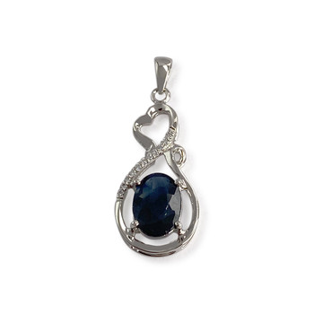 Pre-owned 750 white gold pendant with sapphire and zirconia stones