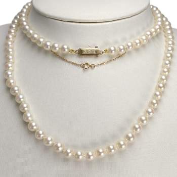 Collier d'occasion en or jaune 750, perles de culture et diamants, 80 cm