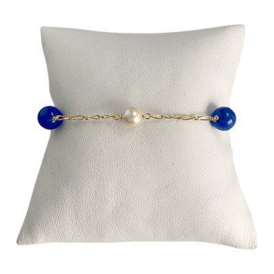 Bracelet d'occasion or 750 jaune maille fantaisie perle de culture agate - vue 1