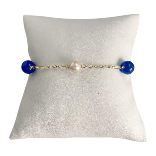 Bracelet d'occasion or 750 jaune maille fantaisie perle de culture agate