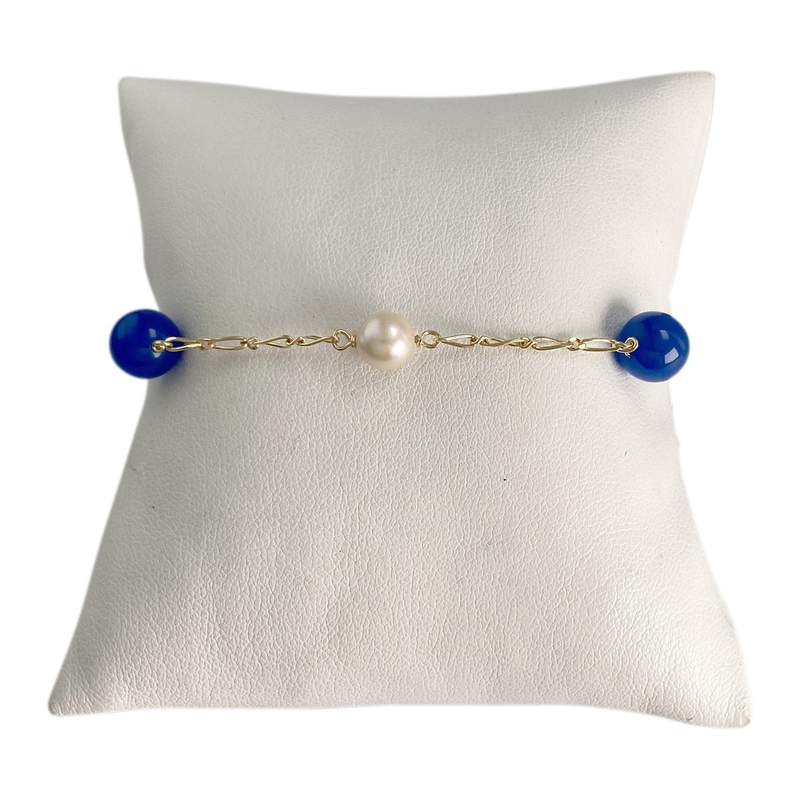 Bracelet d'occasion or 750 jaune maille fantaisie perle de culture agate - vue 1
