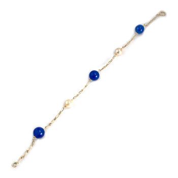 Bracelet d'occasion or 750 jaune maille fantaisie perle de culture agate
