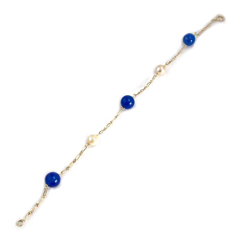 Bracelet d'occasion or 750 jaune maille fantaisie perle de culture agate - vue 2