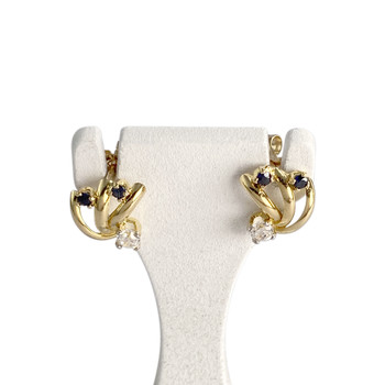 Boucles d'oreilles d'occasion or 750 jaune zirconias et saphirs