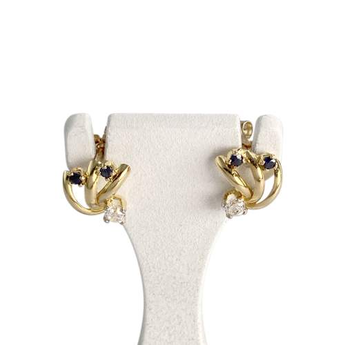 Boucles d'oreilles d'occasion or 750 jaune zirconias et saphirs