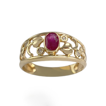 Bague d'occasion or 750 jaune diamants et rubis
