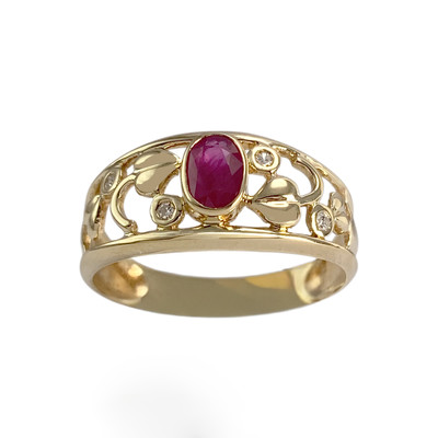 Bague d'occasion or 750 jaune diamants et rubis
