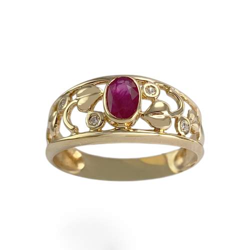 Bague d'occasion or 750 jaune diamants et rubis
