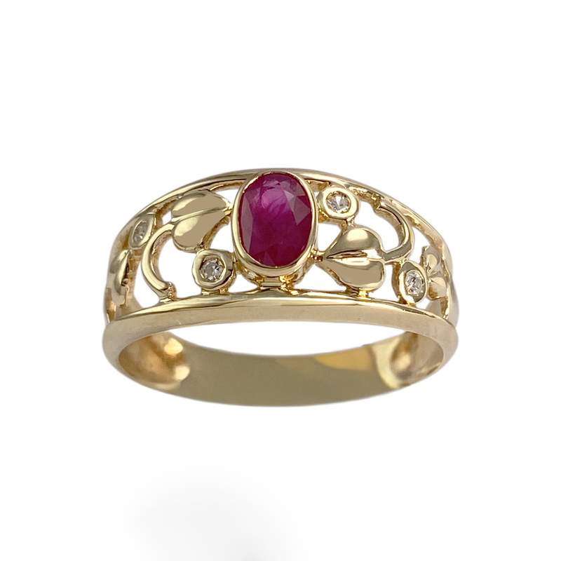 Bague d'occasion or 750 jaune diamants et rubis - vue 1