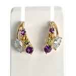 Boucles d'oreilles d'occasion or 750 jaune topazes traitées sky blue citrines péridots et améthystes - vue 1