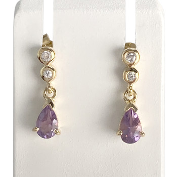 Boucles d'oreilles d'occasion or 750 jaune améthystes et zirconias
