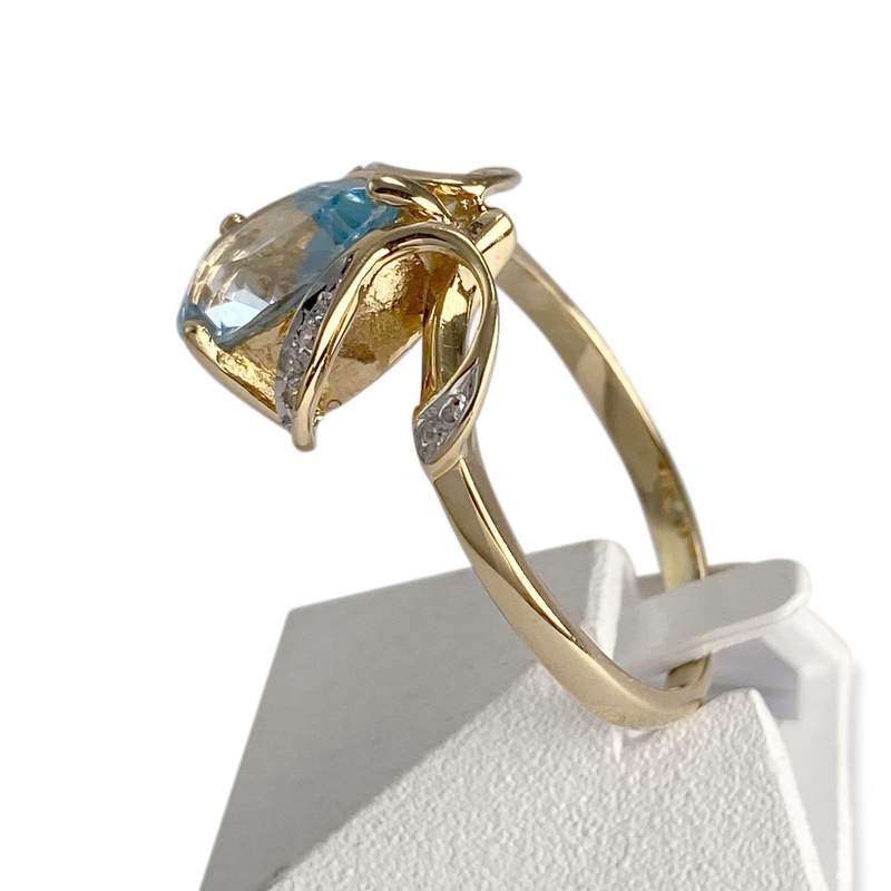 Bague d'occasion or 750 2 tons diamant topaze bleue traitée - vue 2