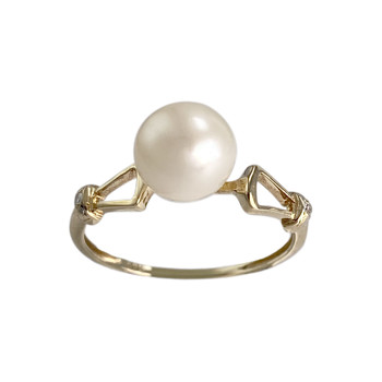 Bague d'occasion or 375 jaune perle de culture et diamants