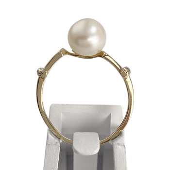 Bague d'occasion or 375 jaune perle de culture et diamants