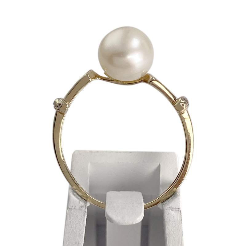 Bague d'occasion or 375 jaune perle de culture et diamants - vue 3
