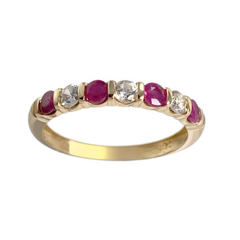 Pre-owned 750 yellow gold ring with ruby-cut zirconias