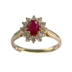 Bague d'occasion or 750 jaune fleur diamants rubis - vue 1