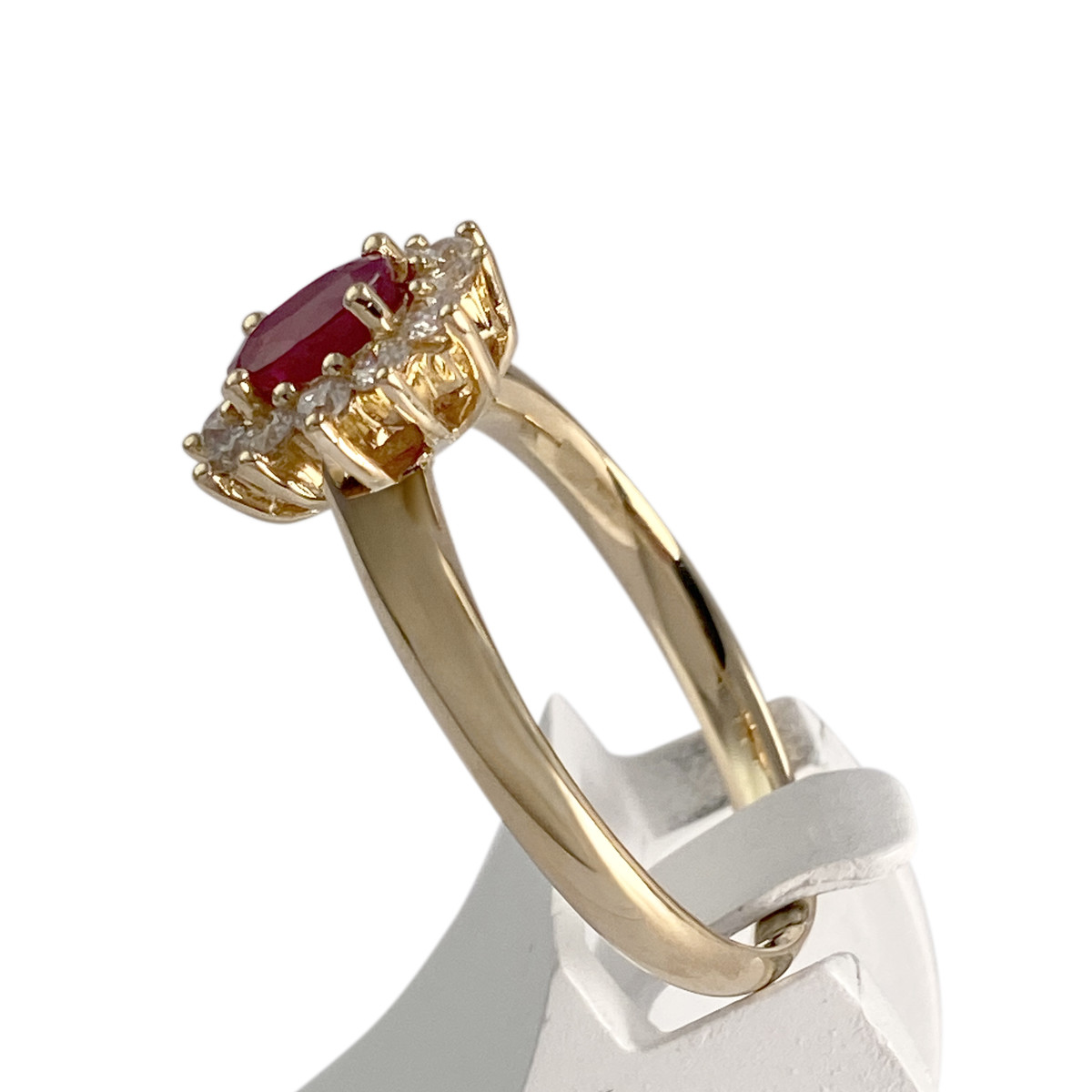 Bague d'occasion or 750 jaune fleur diamants rubis - vue 2