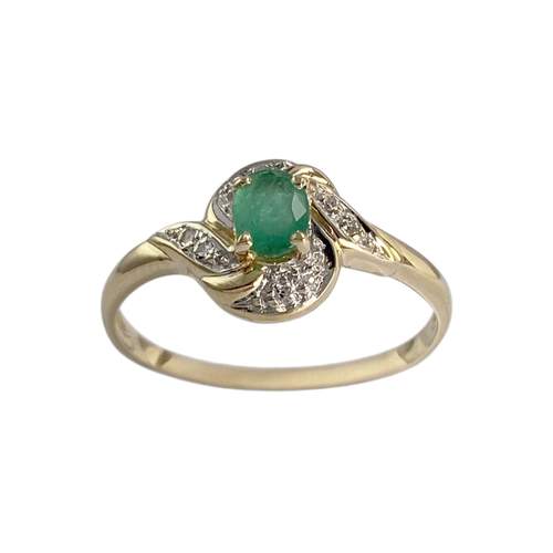 Bague d'occasion  or 750 2 tons diamants émeraude