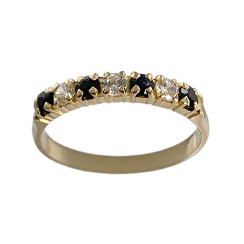 Pre-owned 750 yellow gold ring with sapphire and zirconia stones