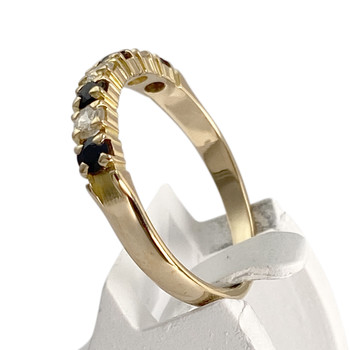 Pre-owned 750 yellow gold ring with sapphire and zirconia stones