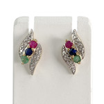Boucles d'oreilles d'occasion or 750 2 tons rubis saphir émeraude diamant - vue 1
