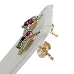 Boucles d'oreilles d'occasion or 750 2 tons rubis saphir émeraude diamant - vue 2