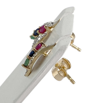 Boucles d'oreilles d'occasion or 750 2 tons rubis saphir émeraude diamant