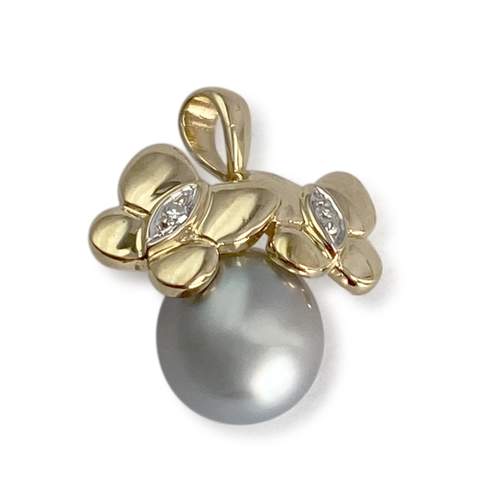 Pendentif d'occasion or 750 2 tons diamant perle de culture