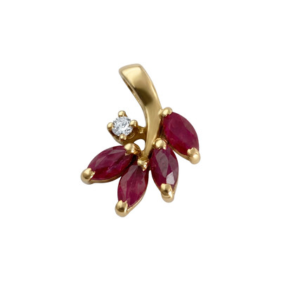Tweedehands hanger van 750 geelgoud met robijn en diamant